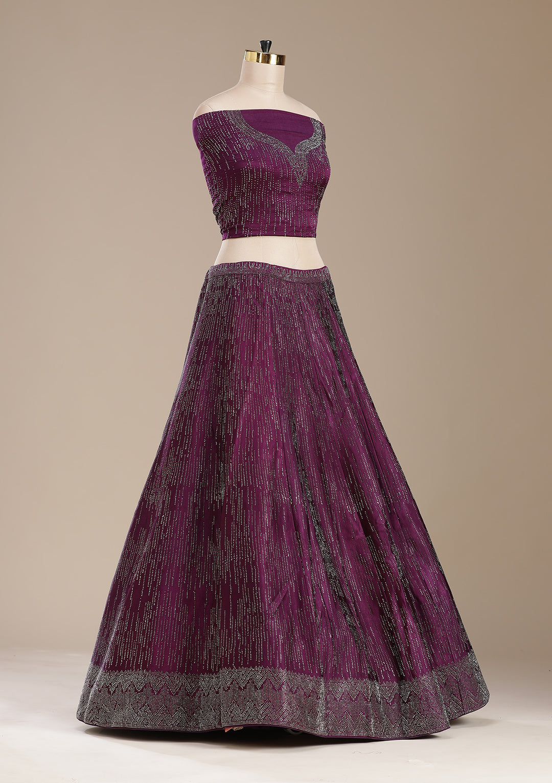 Wine Sequins Semi Crepe Semi-Stitched Lehenga