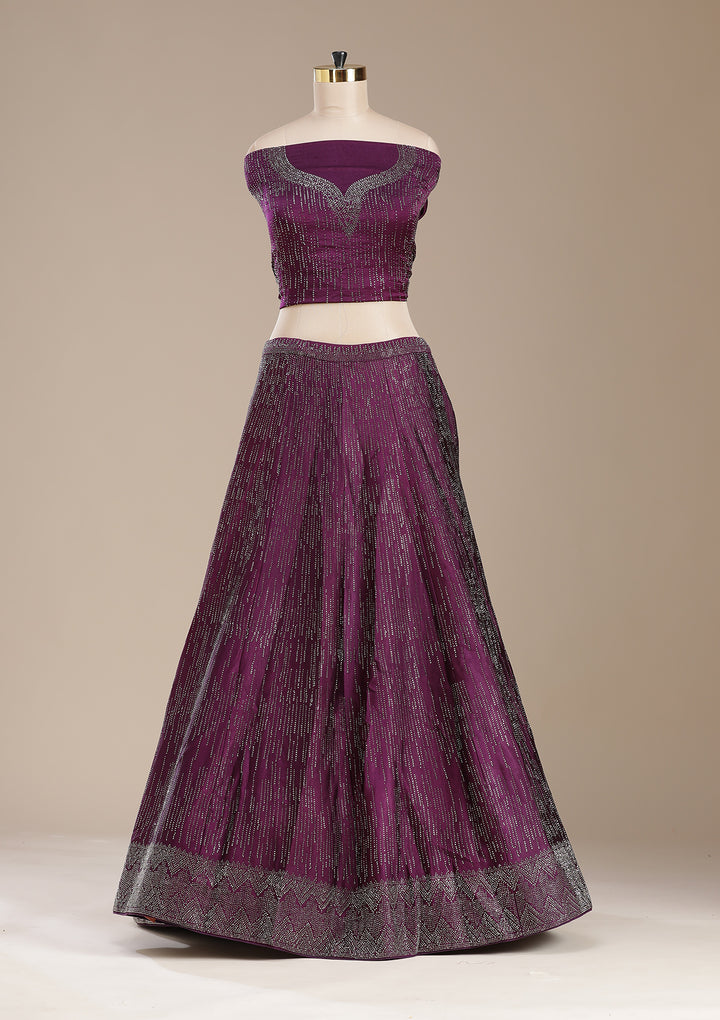 Wine Sequins Semi Crepe Semi-Stitched Lehenga