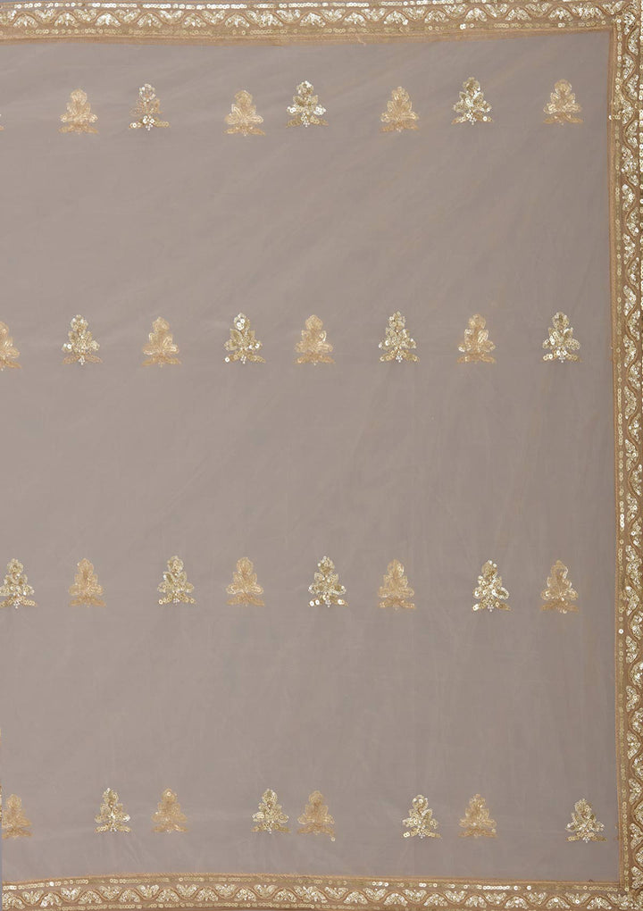 Beige Sequins Net Readymade Lehenga