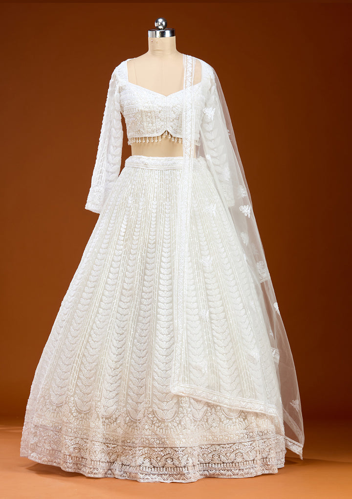 White Sequins Net Readymade Lehenga