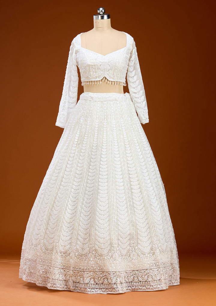 White Sequins Net Readymade Lehenga