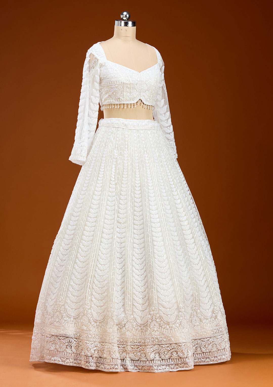 White Sequins Net Readymade Lehenga