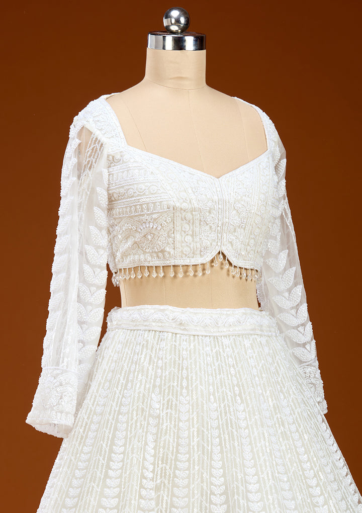 White Sequins Net Readymade Lehenga