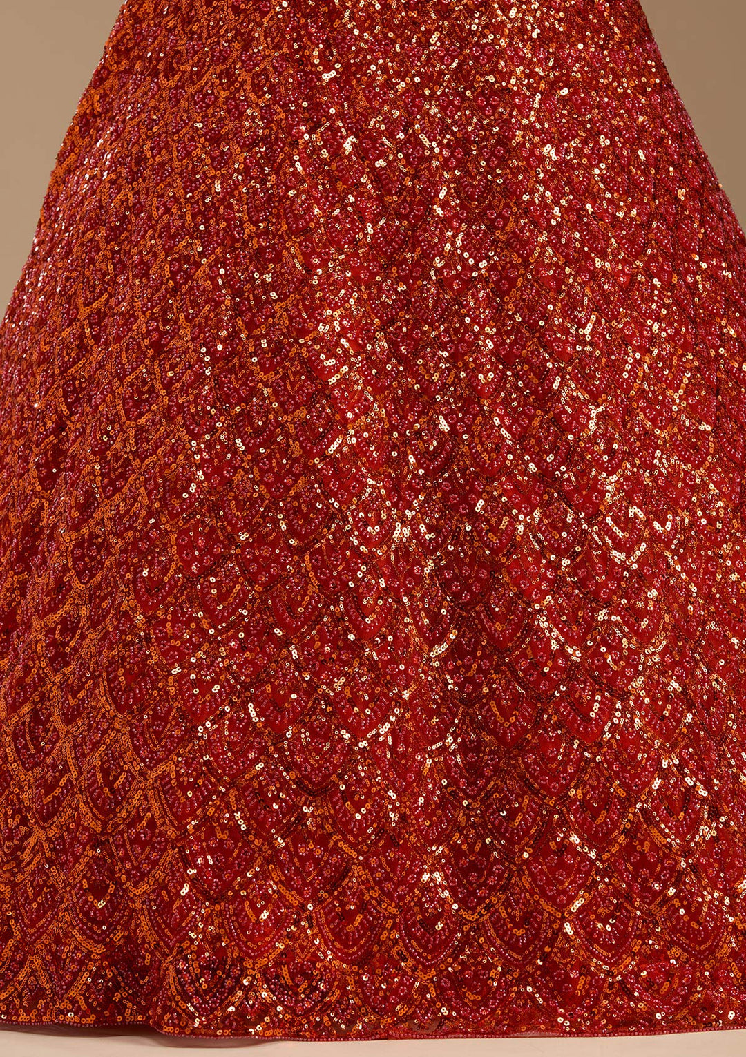 Orange Sequins Net Readymade Lehenga