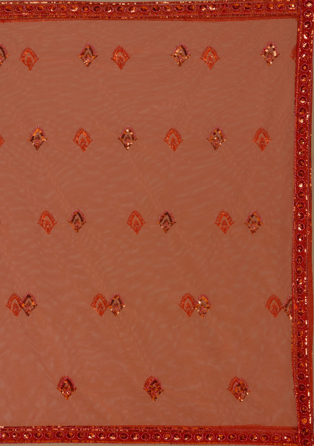 Orange Sequins Net Readymade Lehenga