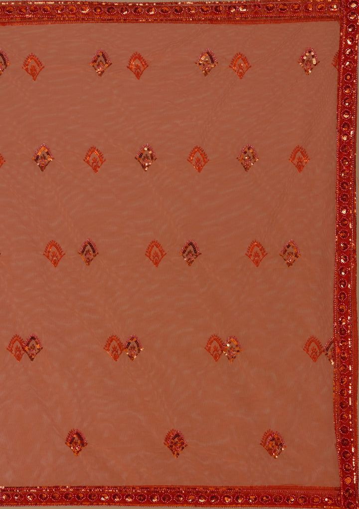 Orange Sequins Net Readymade Lehenga