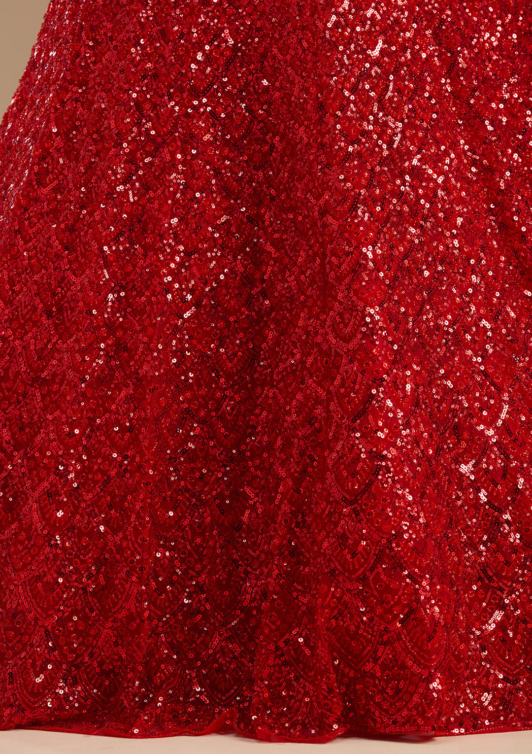 Red Sequins Net Readymade Lehenga