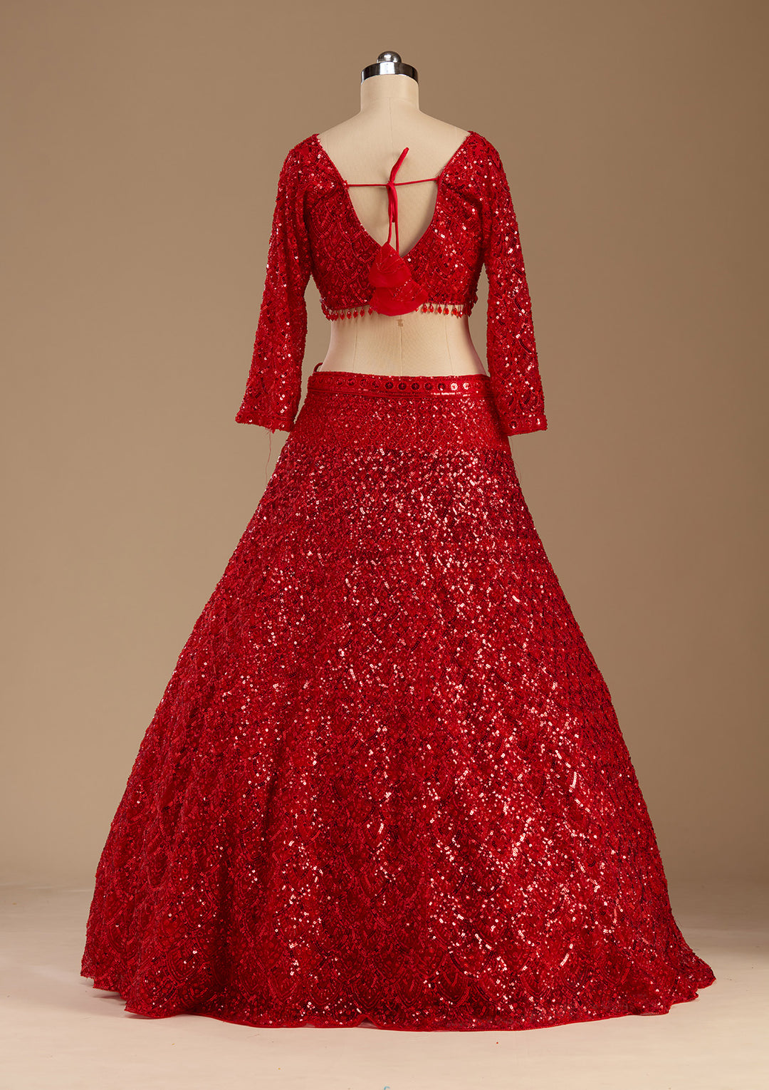 Red Sequins Net Readymade Lehenga