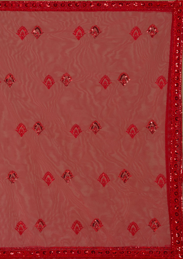 Red Sequins Net Readymade Lehenga