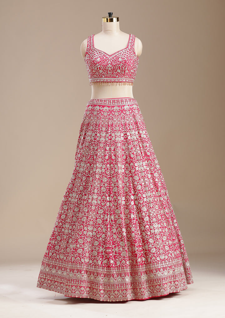 Rani Pink Zardozi (Gold) Georgette Readymade Lehenga