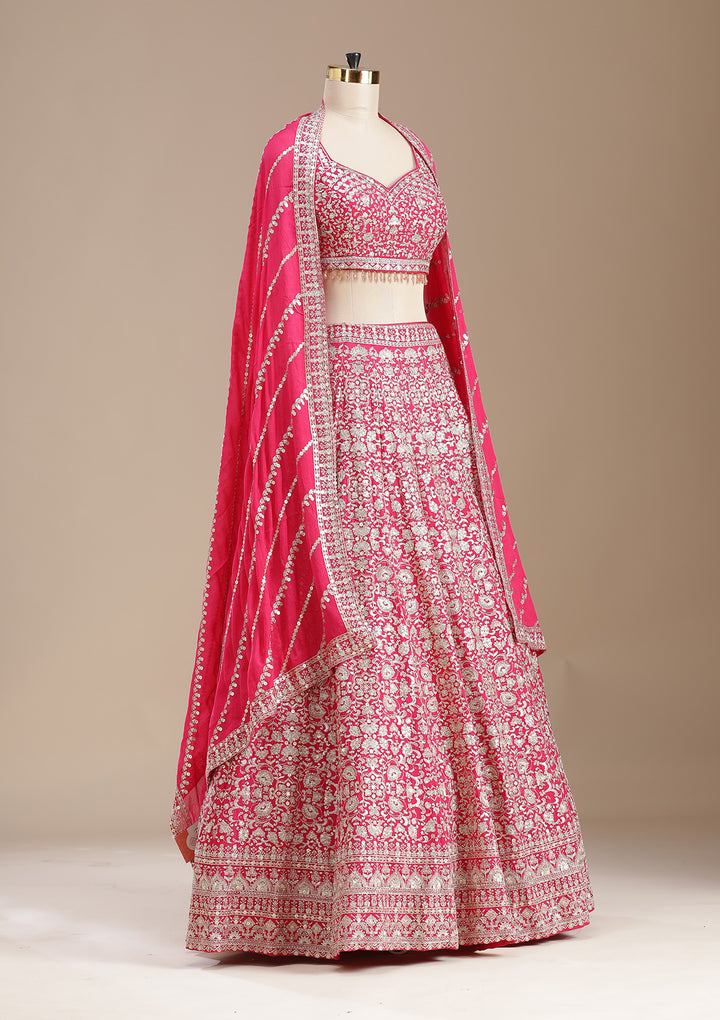 Rani Pink Zardozi (Gold) Georgette Readymade Lehenga