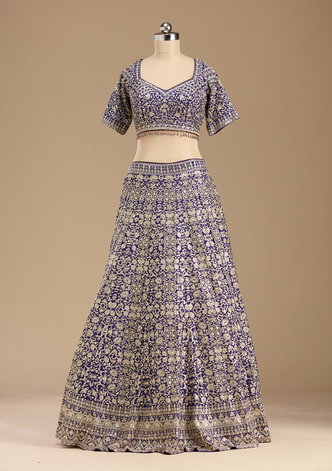 Royal Blue Zardozi (Gold) Georgette Readymade Lehenga