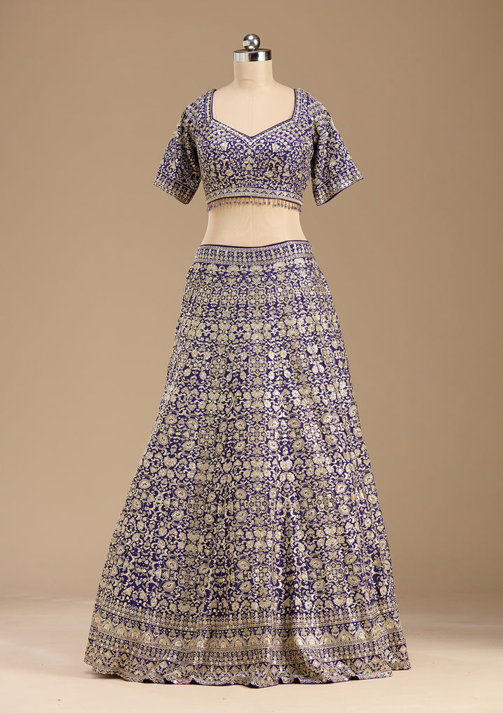 Royal Blue Zardozi (Gold) Georgette Readymade Lehenga