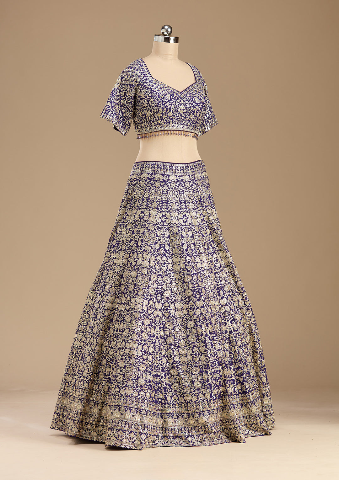 Royal Blue Zardozi (Gold) Georgette Readymade Lehenga