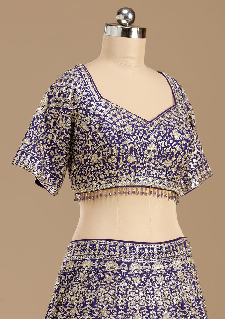 Royal Blue Zardozi (Gold) Georgette Readymade Lehenga