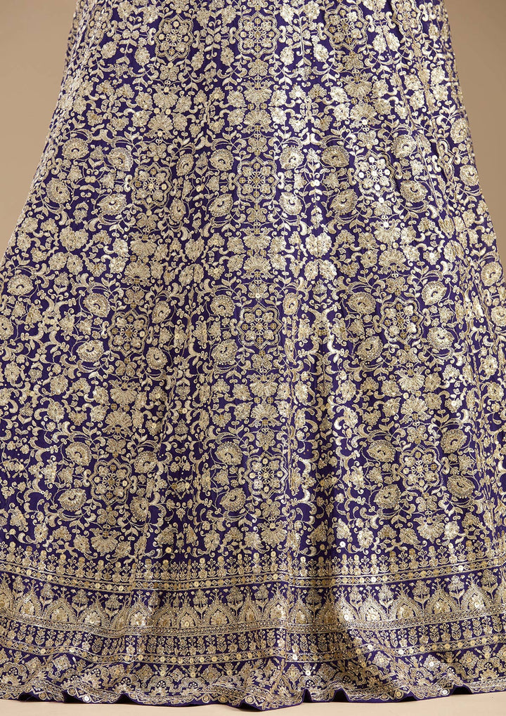 Royal Blue Zardozi (Gold) Georgette Readymade Lehenga
