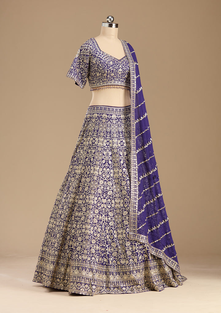 Royal Blue Zardozi (Gold) Georgette Readymade Lehenga