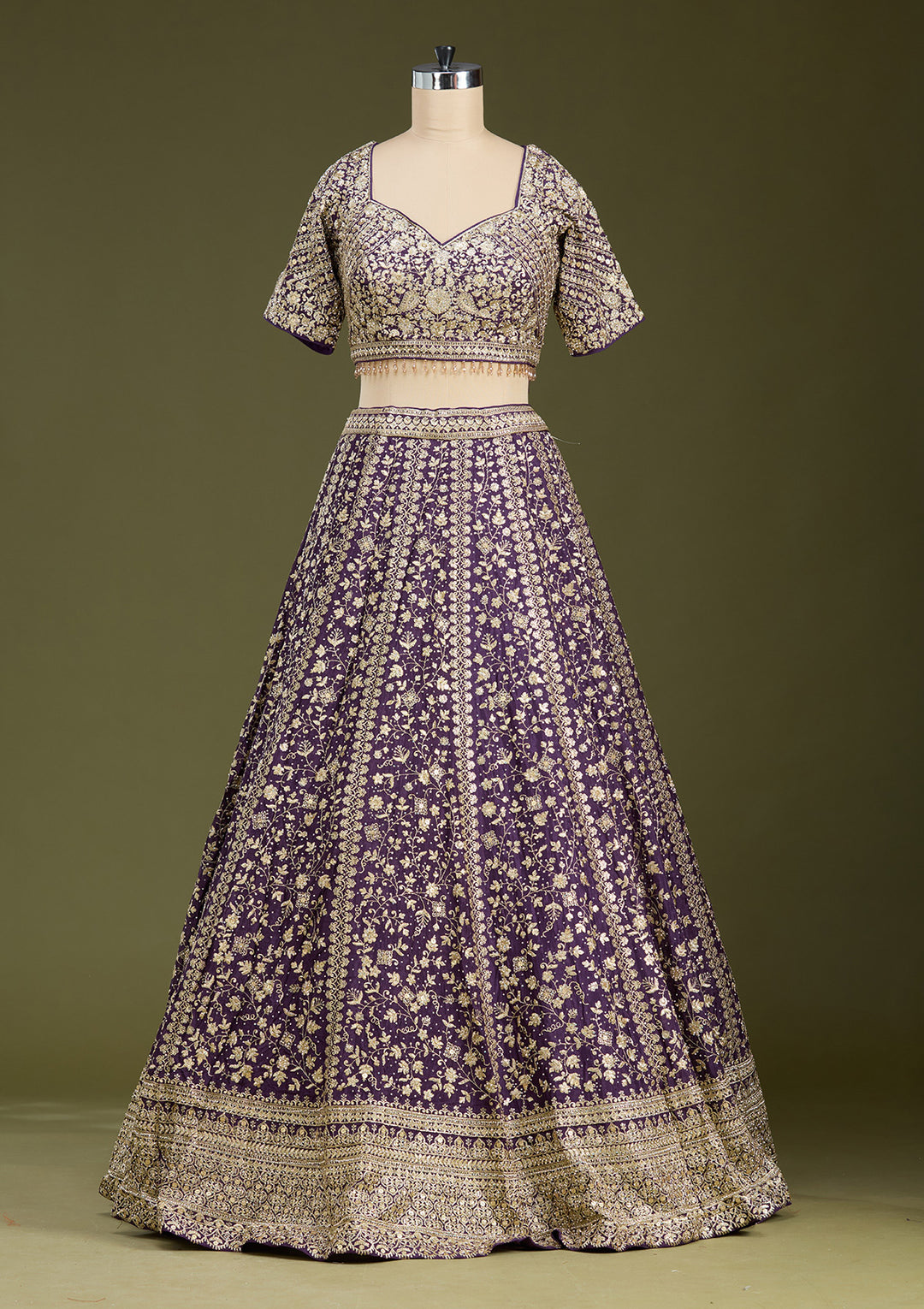 Purple Zariwork (Gold) Georgette Readymade Lehenga