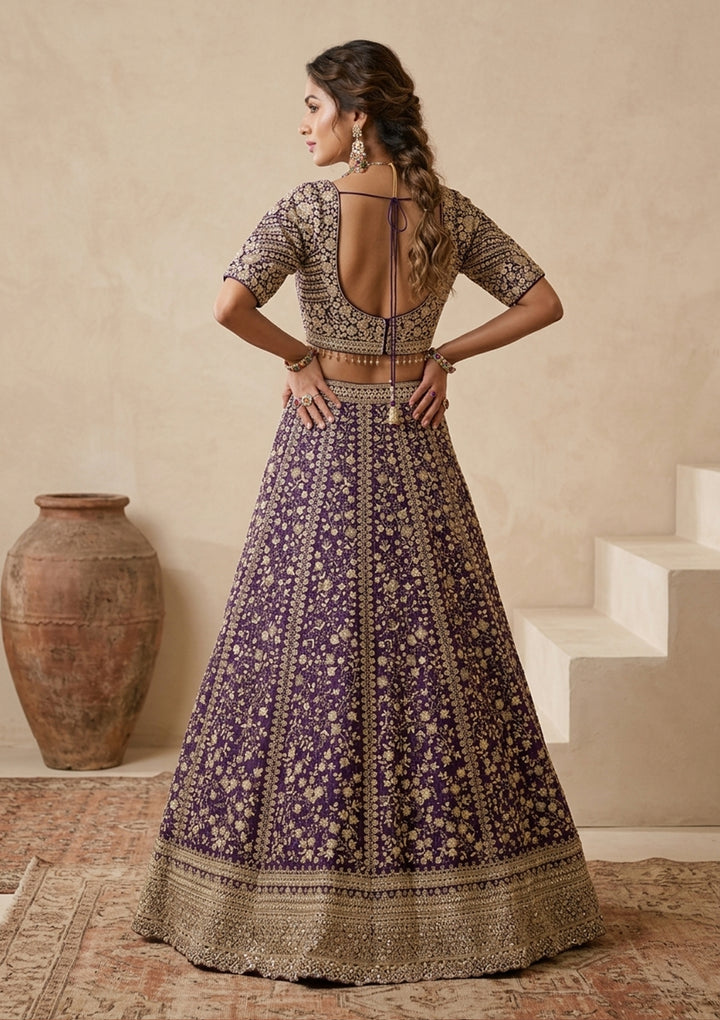 Purple Zariwork (Gold) Georgette Readymade Lehenga