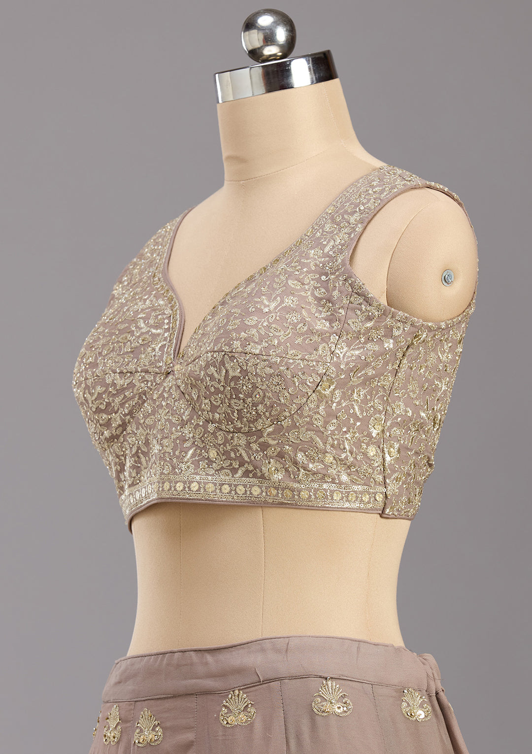 Brown Zardozi (Gold) Georgette Readymade Lehenga