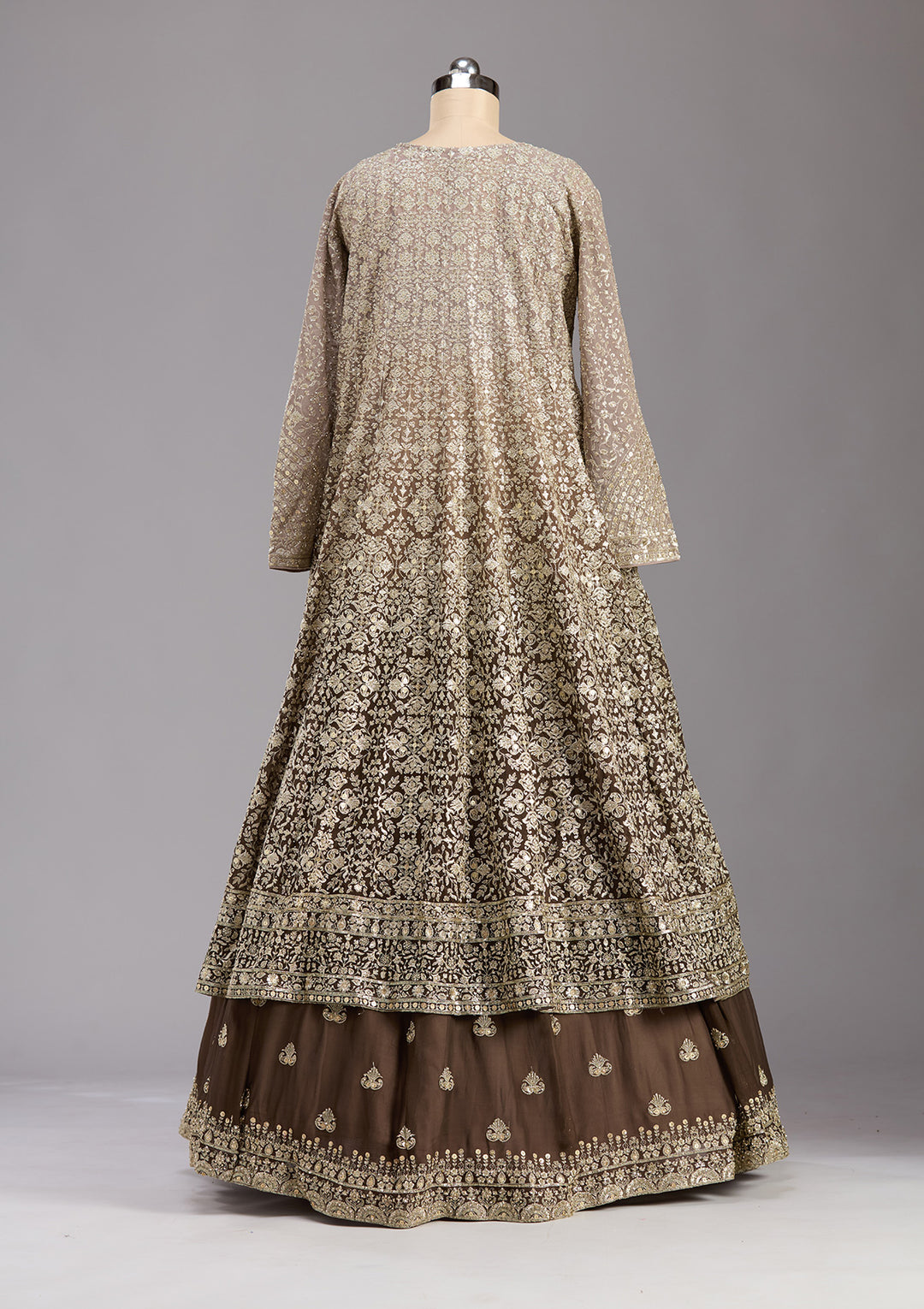 Brown Zardozi (Gold) Georgette Readymade Lehenga