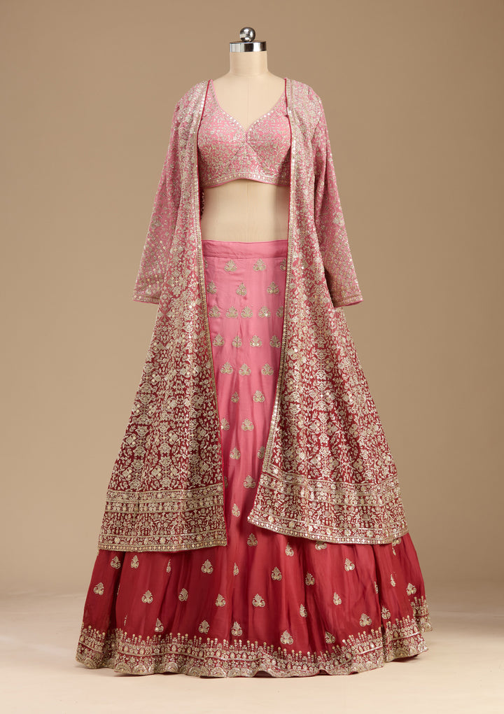Pink Zardozi (Gold) Georgette Readymade Lehenga
