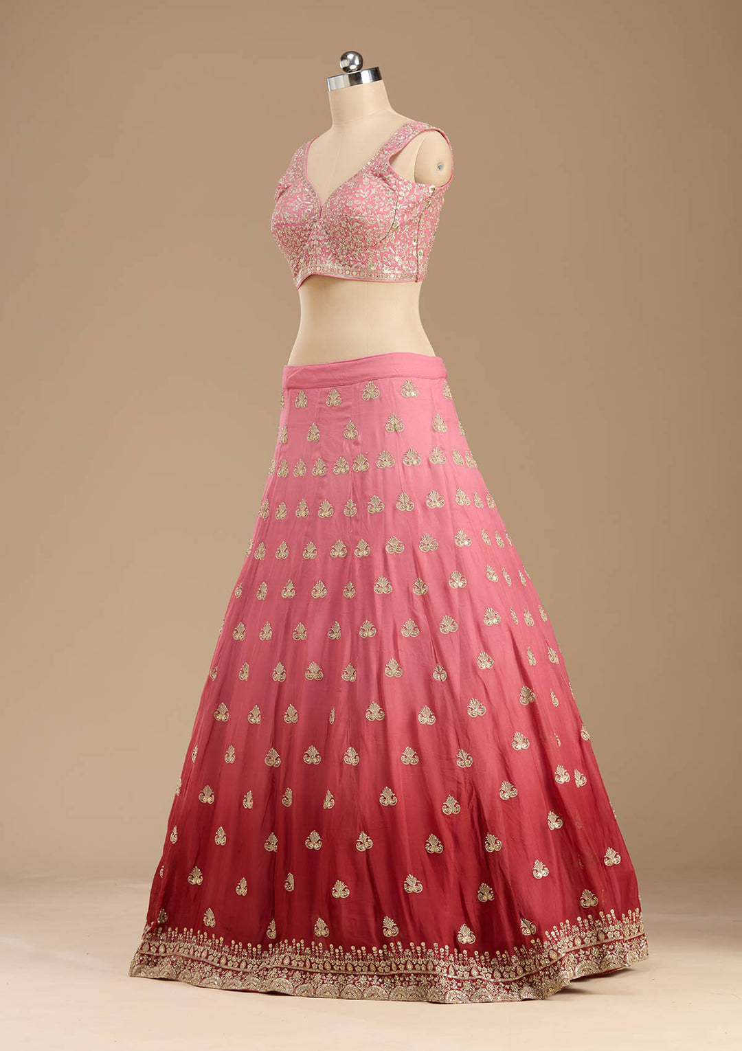 Pink Zardozi (Gold) Georgette Readymade Lehenga
