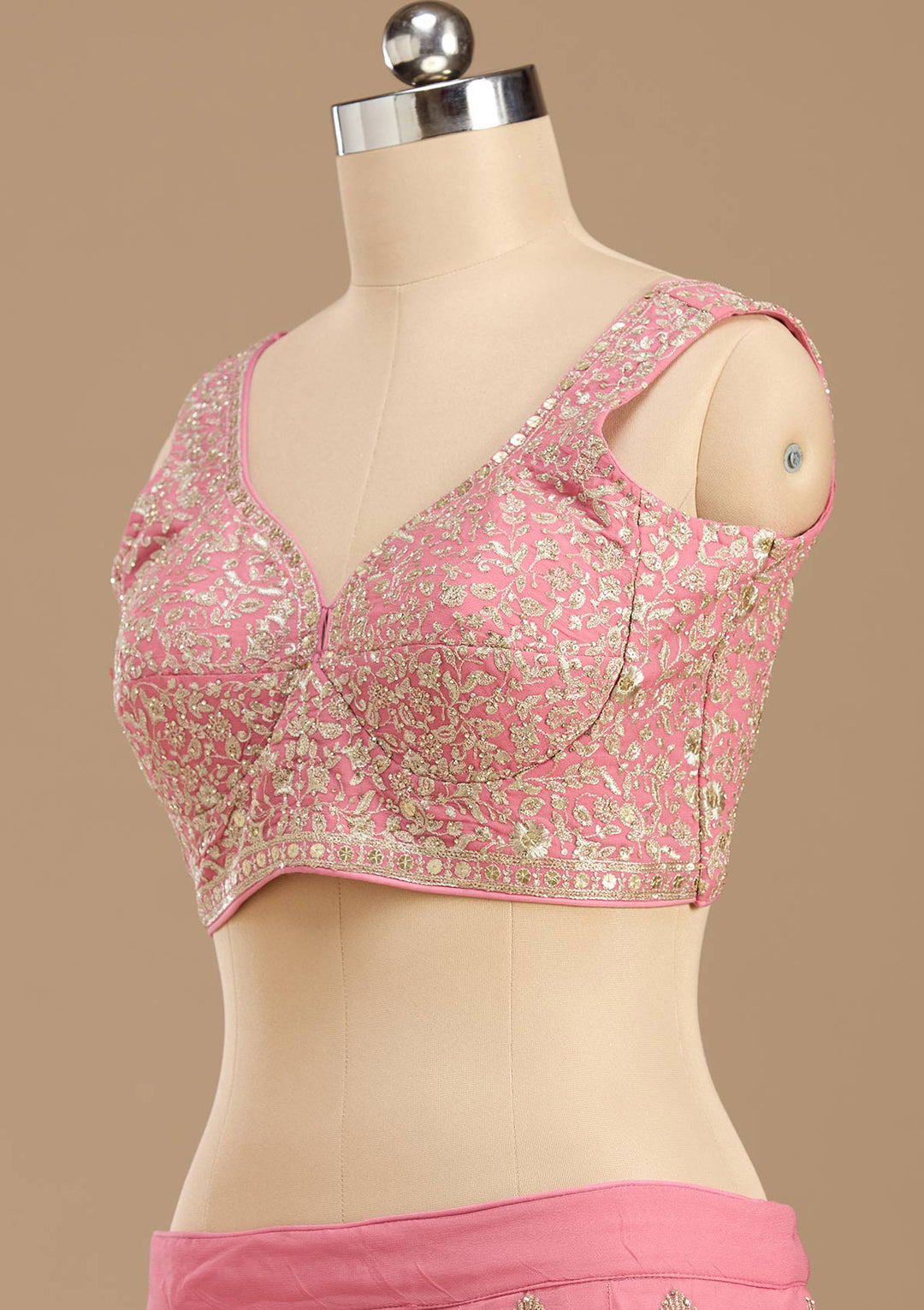 Pink Zardozi (Gold) Georgette Readymade Lehenga