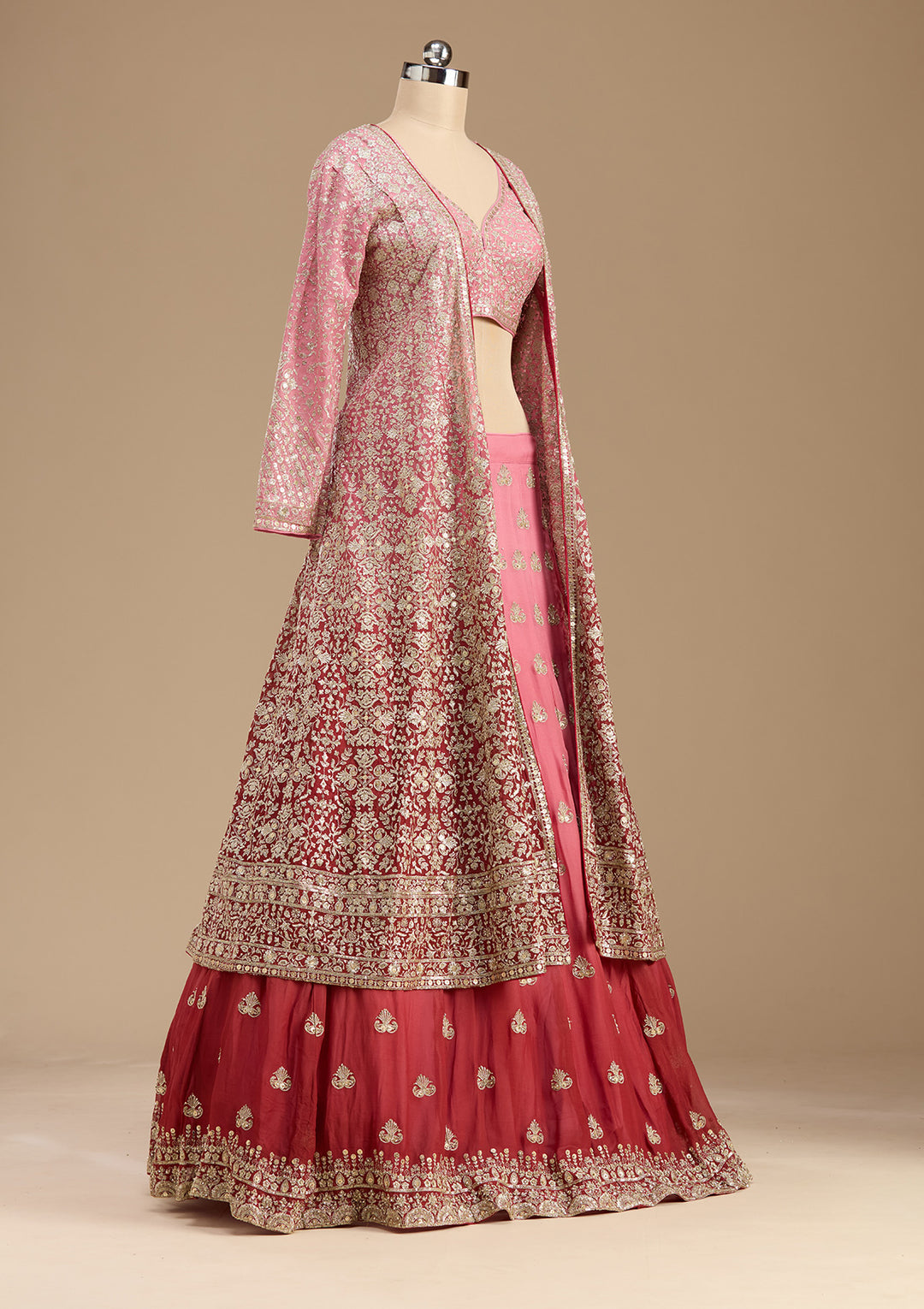 Pink Zardozi (Gold) Georgette Readymade Lehenga