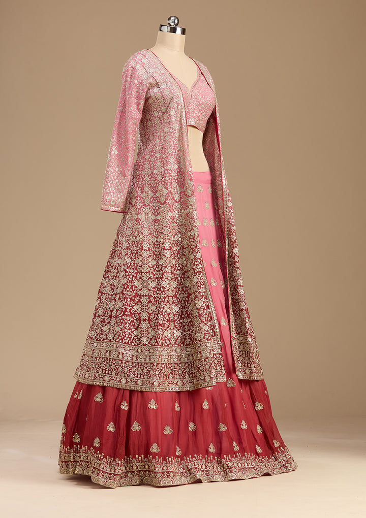 Pink Zardozi (Gold) Georgette Readymade Lehenga