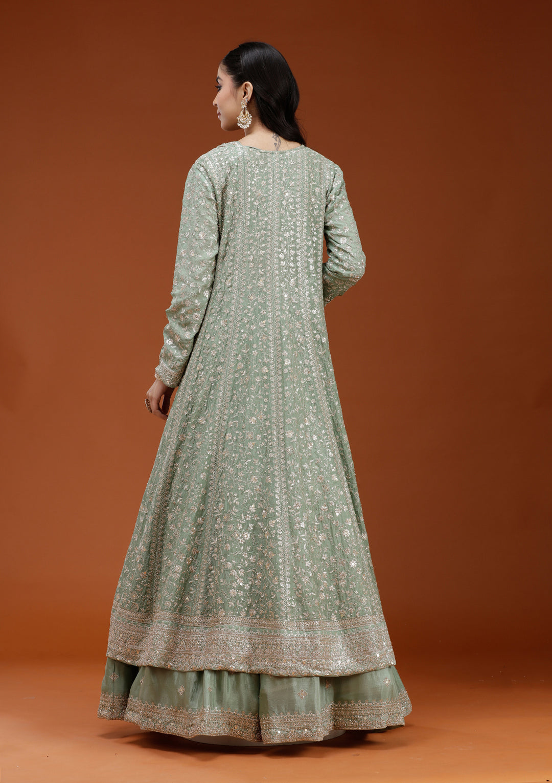 Pista Green Zariwork (Gold) Semi Crepe Readymade Lehenga