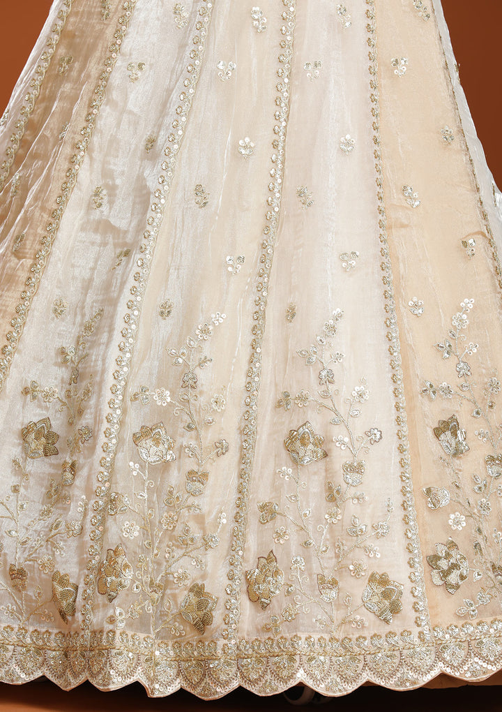 Off White Zariwork Organza Semi-Stitched Lehenga