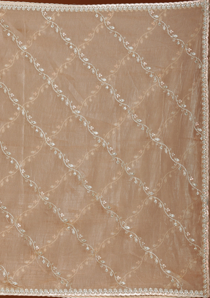 Off White Zariwork Organza Semi-Stitched Lehenga