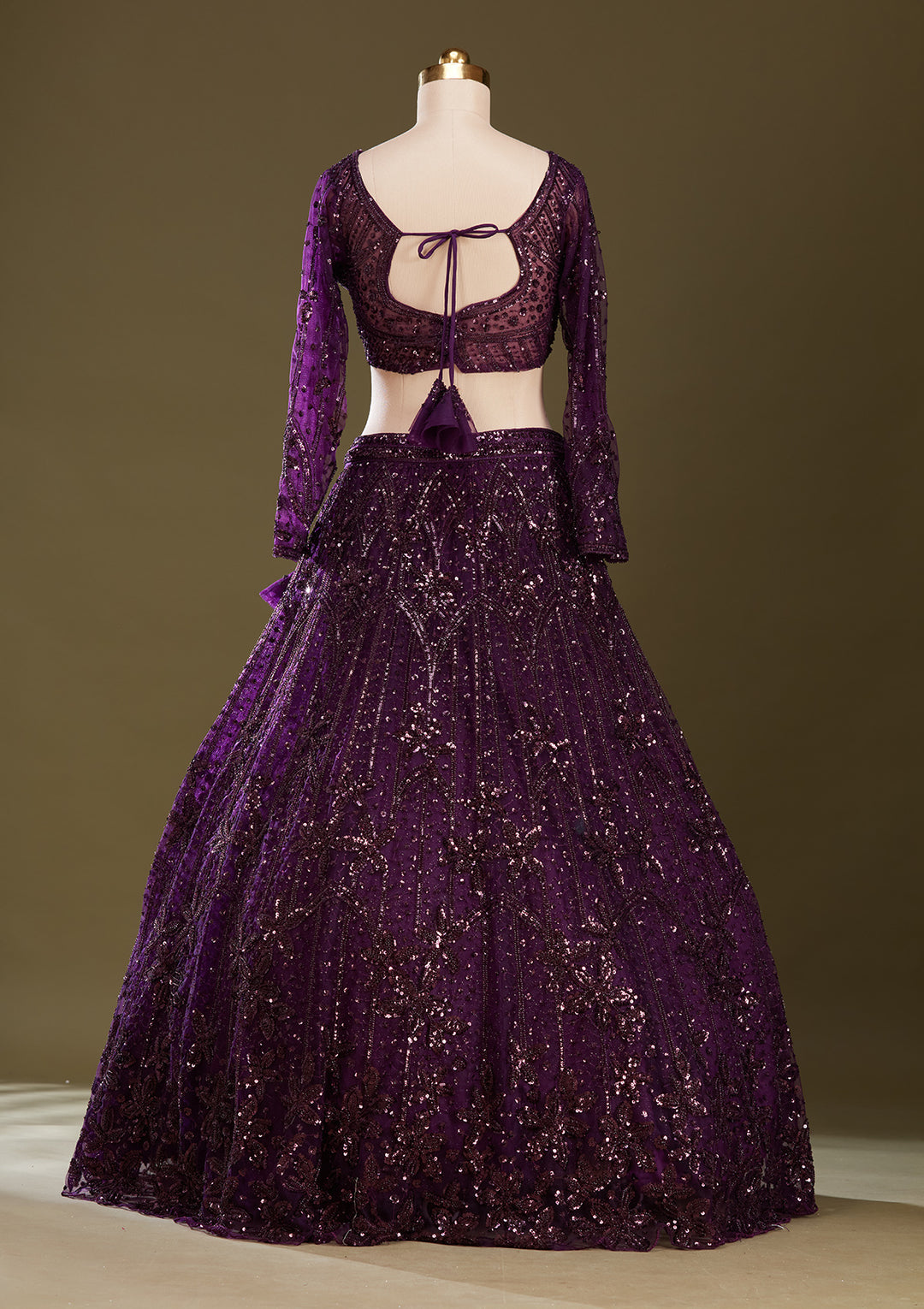 Purple Sequins Net Readymade Lehenga