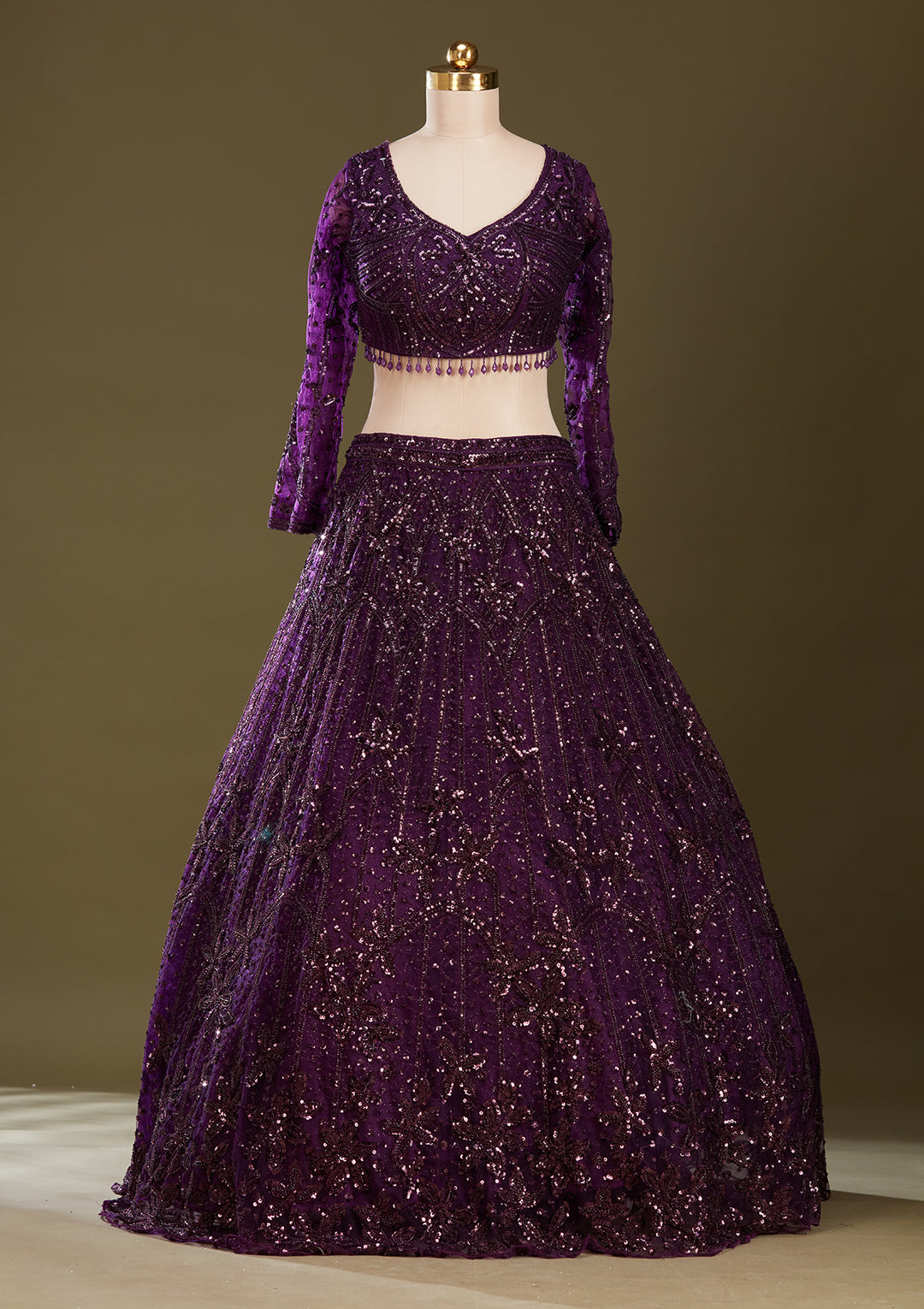 Purple Sequins Net Readymade Lehenga