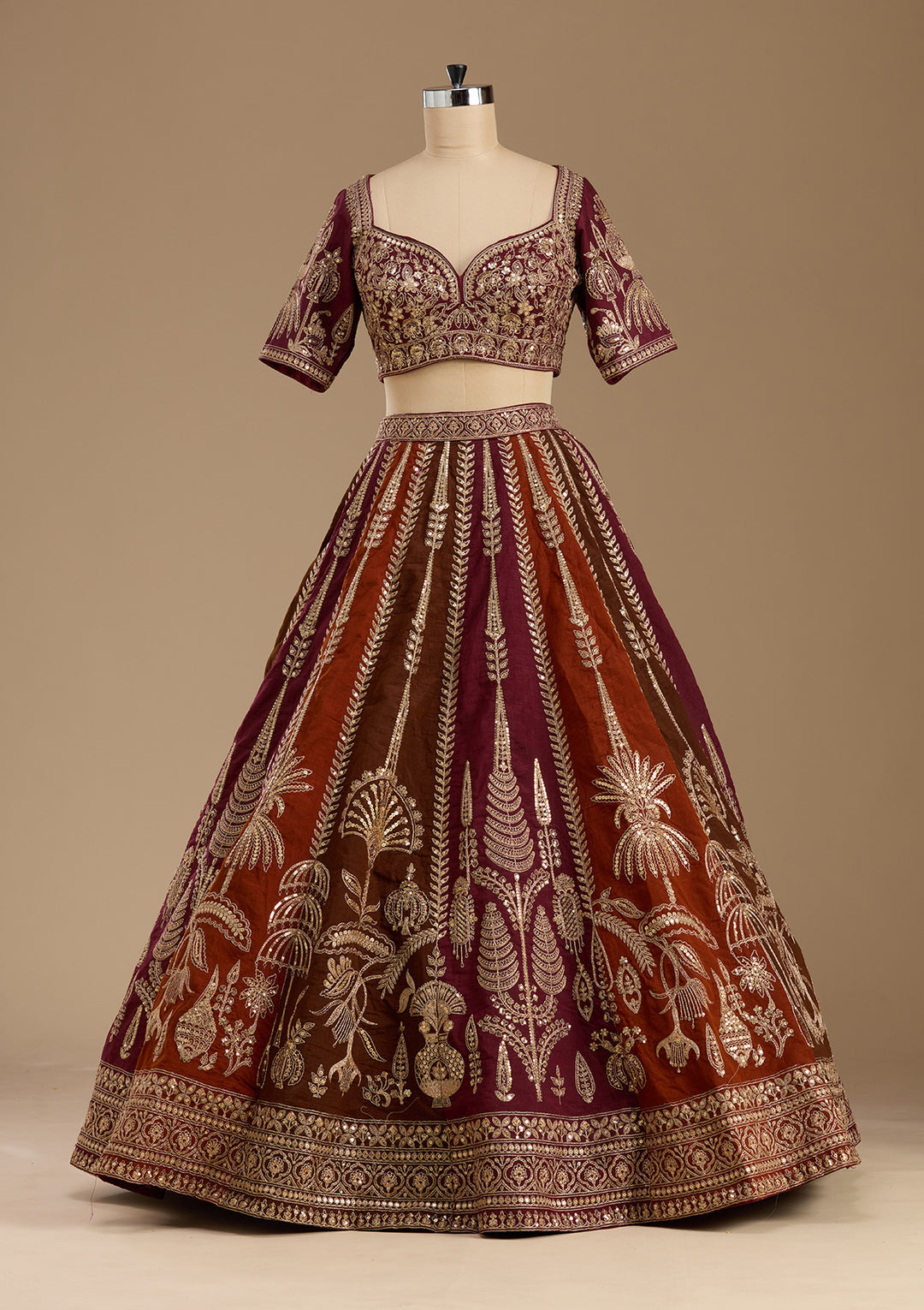 Maroon Cording Raw Silk Readymade Lehenga