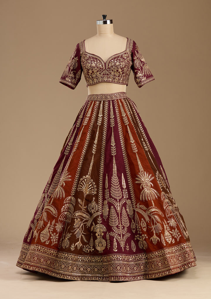 Maroon Cording Raw Silk Readymade Lehenga