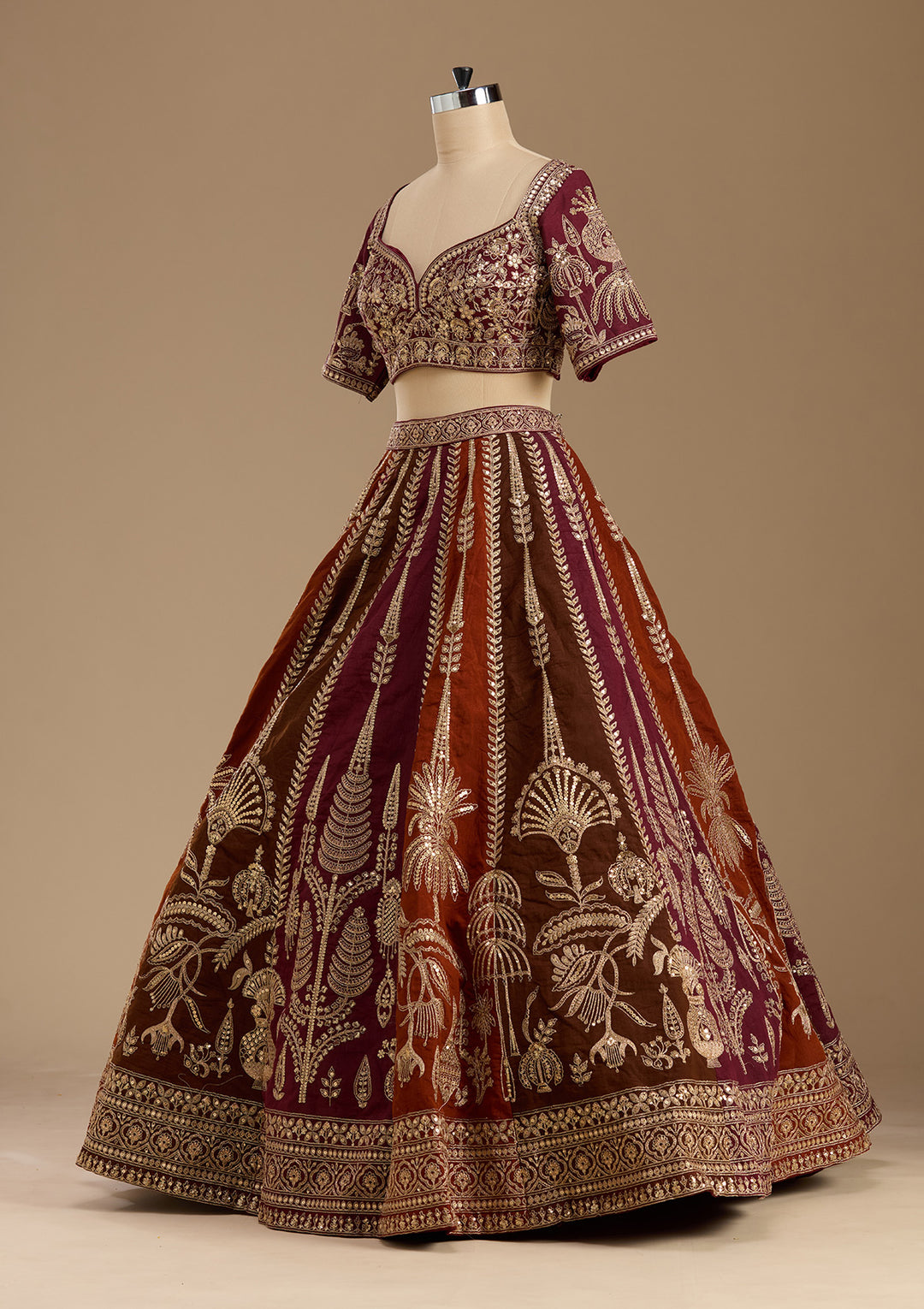 Maroon Cording Raw Silk Readymade Lehenga