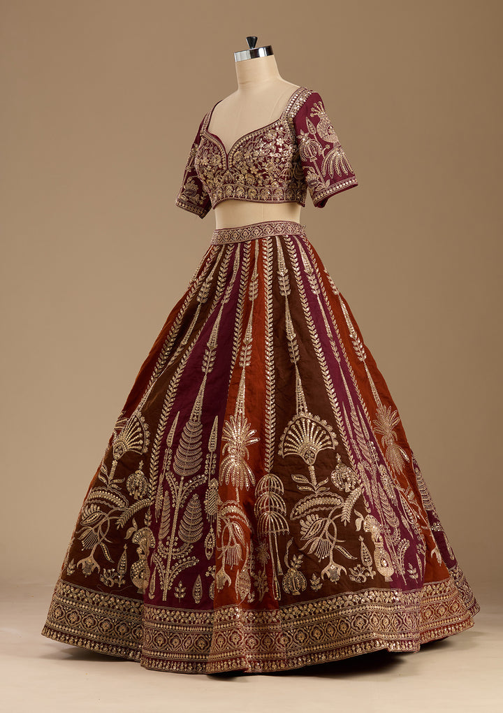 Maroon Cording Raw Silk Readymade Lehenga