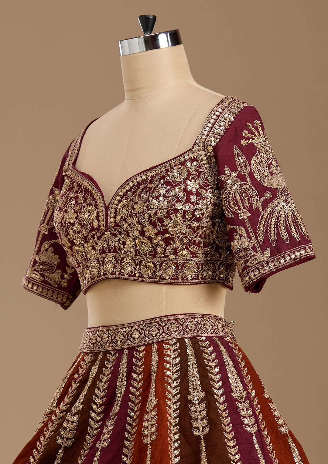 Maroon Cording Raw Silk Readymade Lehenga