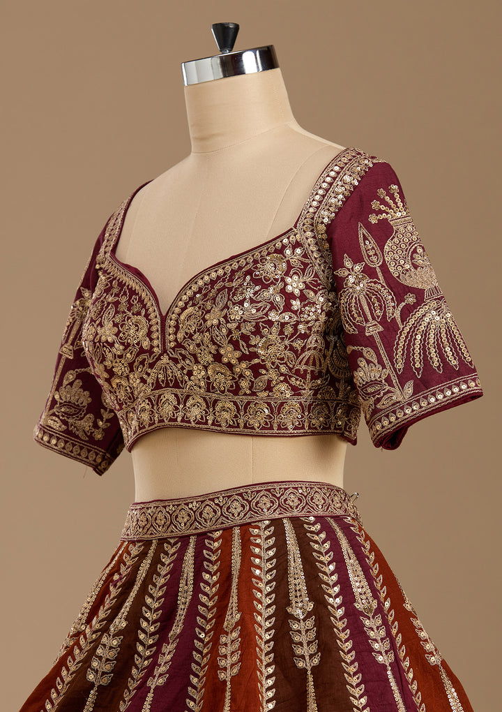 Maroon Cording Raw Silk Readymade Lehenga