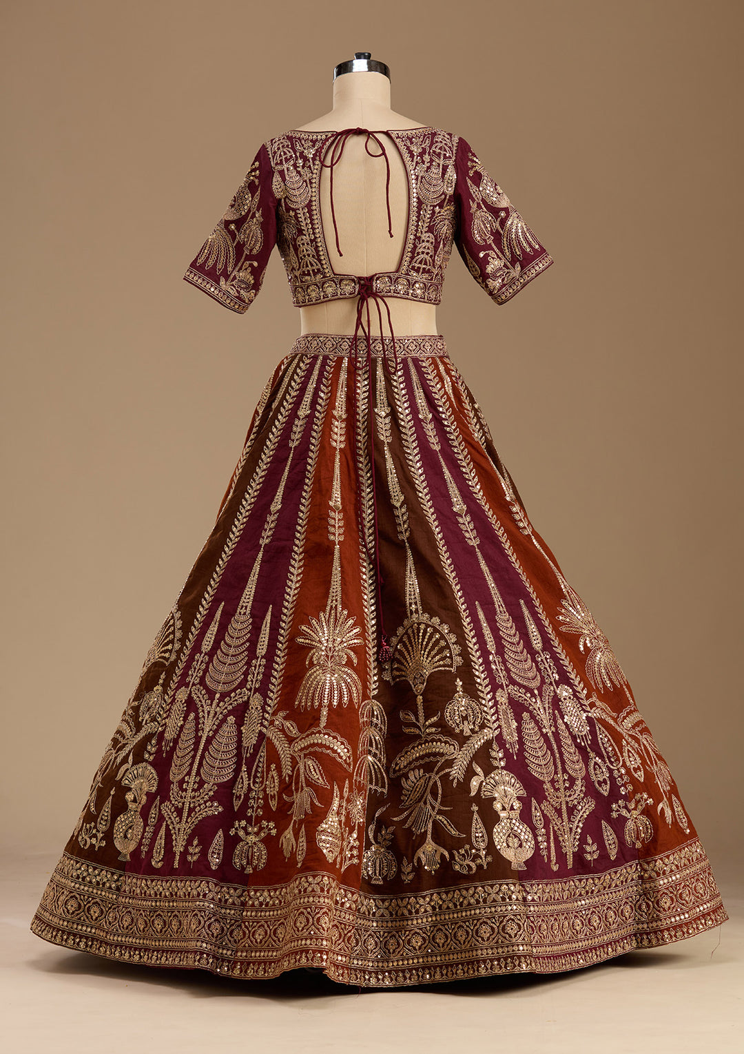 Maroon Cording Raw Silk Readymade Lehenga