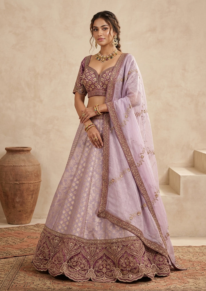 Mauve Cording Brocade Readymade Lehenga
