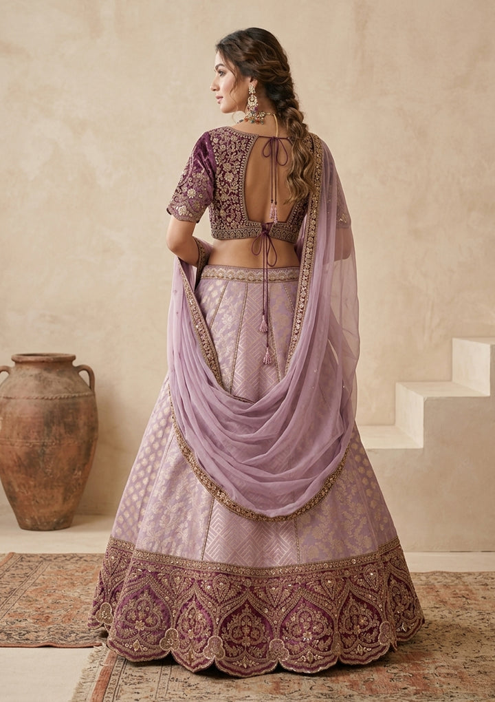 Mauve Cording Brocade Readymade Lehenga