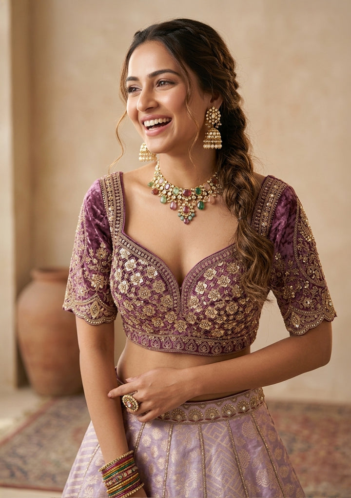 Mauve Cording Brocade Readymade Lehenga