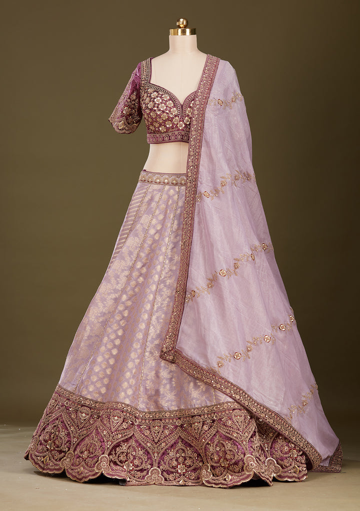 Mauve Cording Brocade Readymade Lehenga