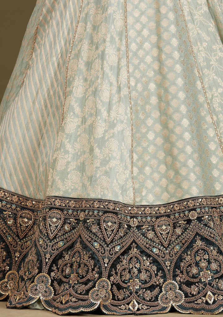 Teal Green Cording Brocade Readymade Lehenga