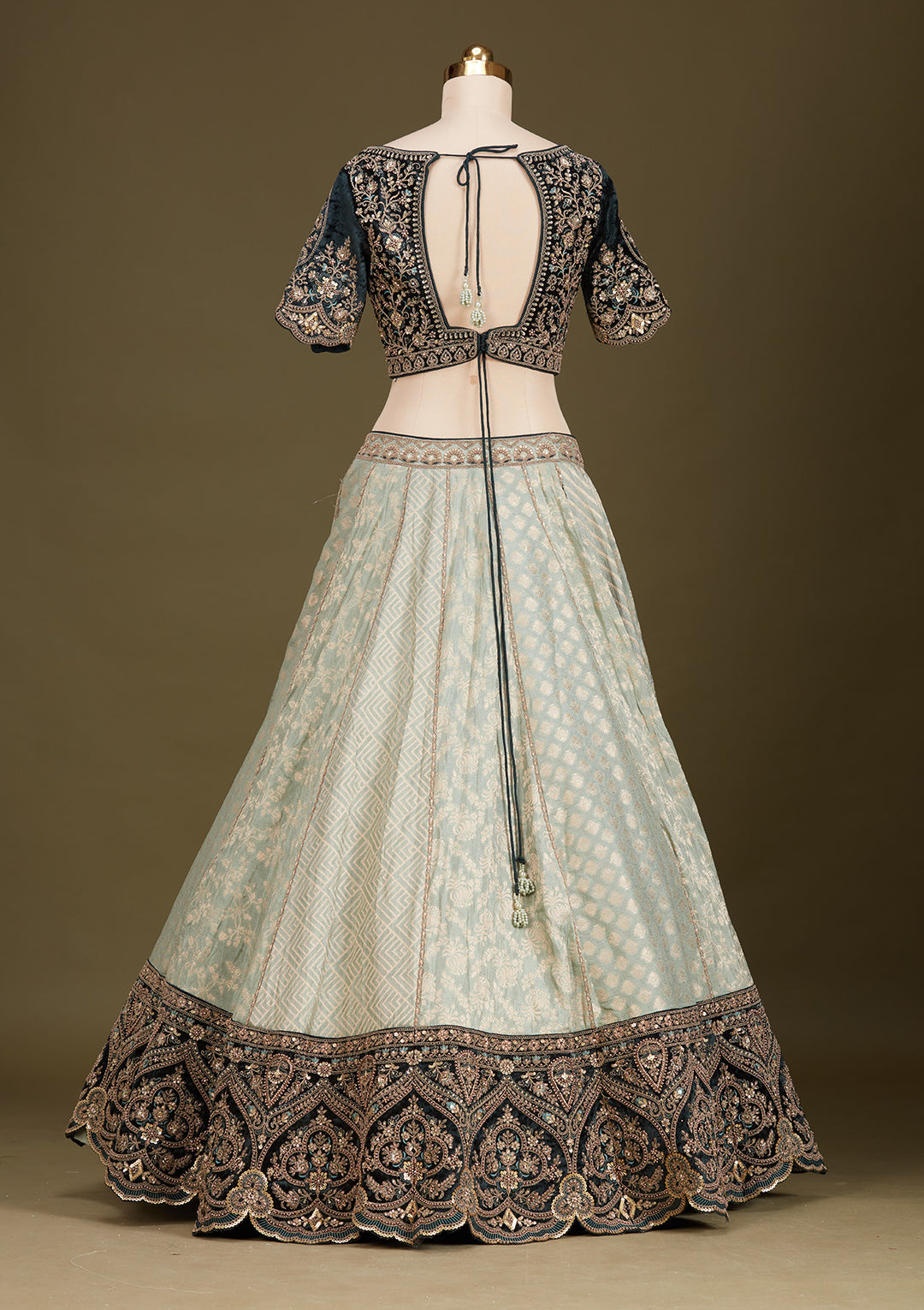 Teal Green Cording Brocade Readymade Lehenga