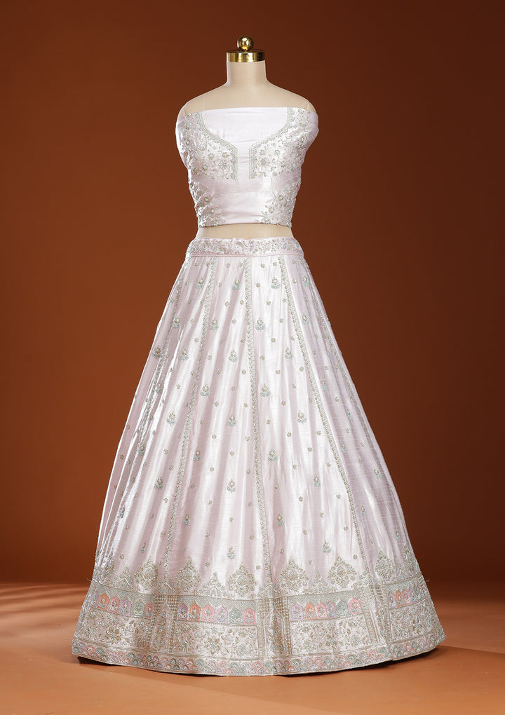 Pink Cording Soft Raw Silk Semi-Stitched Lehenga