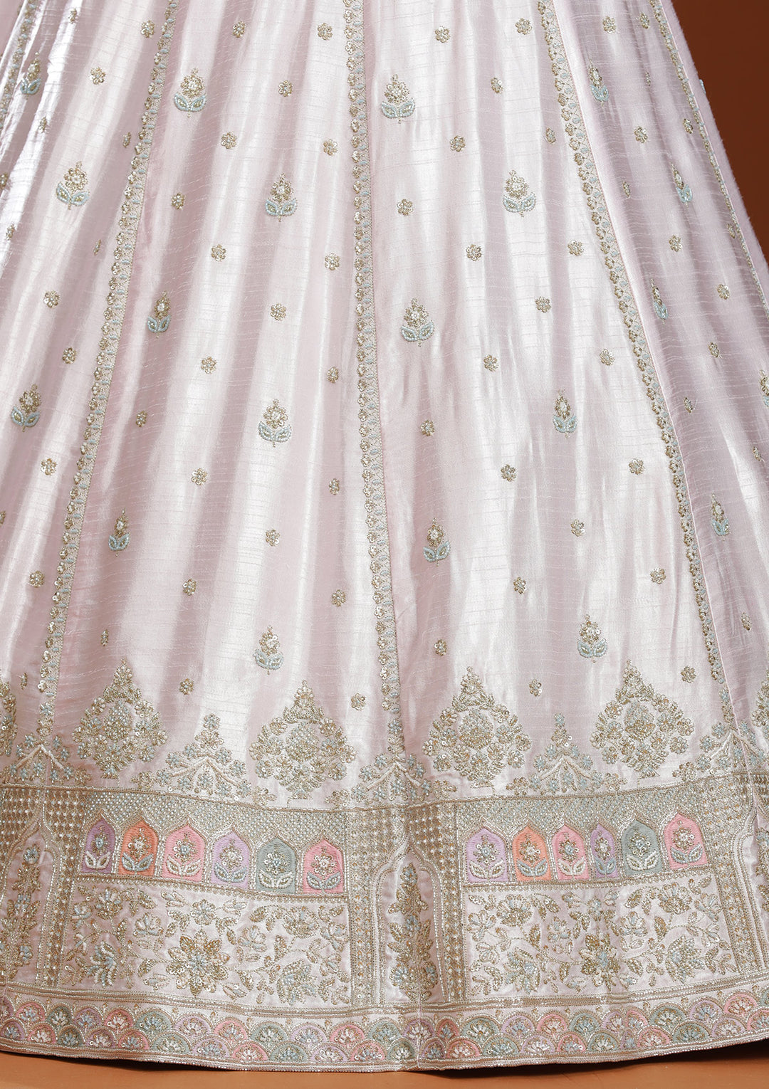 Pink Cording Soft Raw Silk Semi-Stitched Lehenga